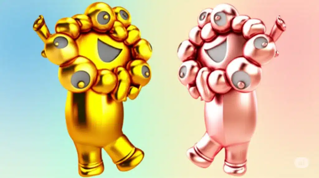 ㉒ミャクミャクゴールド&ピンクゴールド『ミャクミャク ぬいぐるみ 色違い カラーバリエーション』