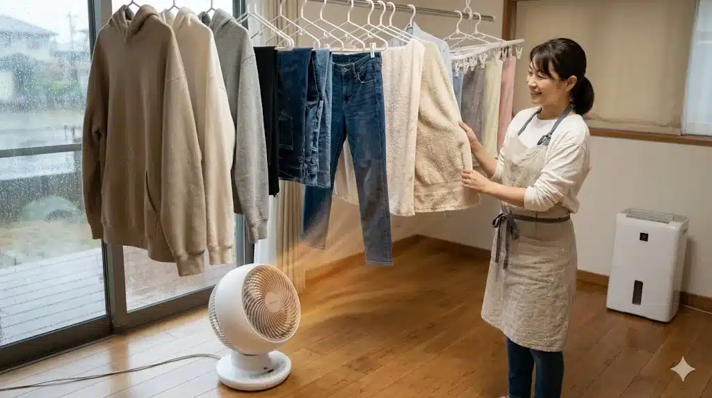 ⑤ひえぽか温冷サーキュレーターで衣類乾燥する使い方『ファミラ ひえぽか温冷サーキュレーター 口コミ 電気代』